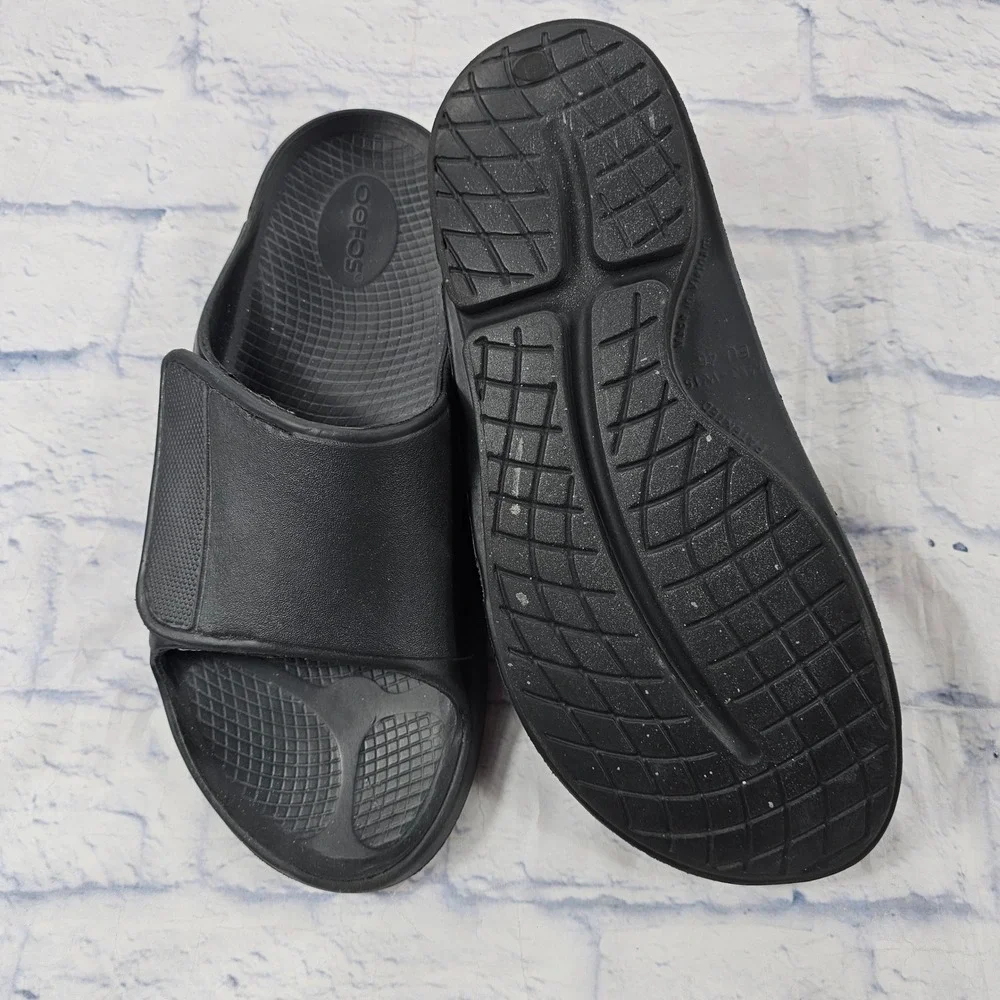 OOFOS OOahh Sport Flex Sandals M13 W15 Black Adjustable Recovery Slides